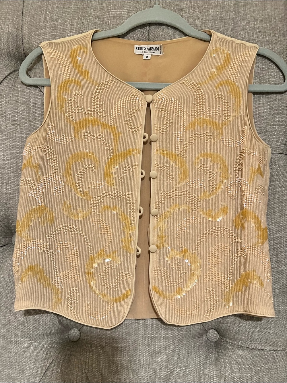 Giorgio Armani Beige Sequin-Accent Sleeveless Button Front Tunic